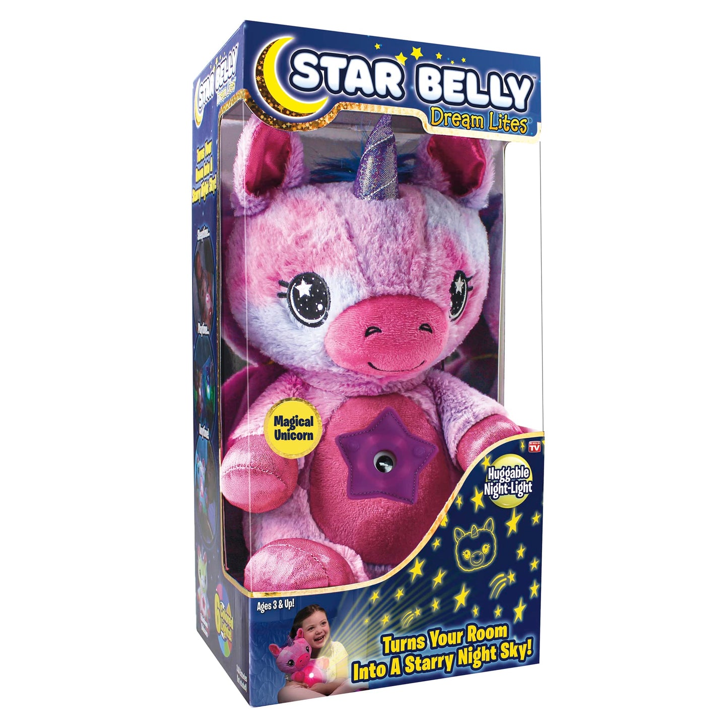 Ontel Star Belly Dream Lites Unicorn – Plush Night Light, Glowing Stars & Shapes in 6 Colors, Pink & Purple Stuffed Animal