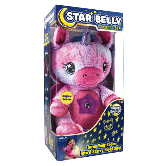 Ontel Star Belly Dream Lites Unicorn – Plush Night Light, Glowing Stars & Shapes in 6 Colors, Pink & Purple Stuffed Animal