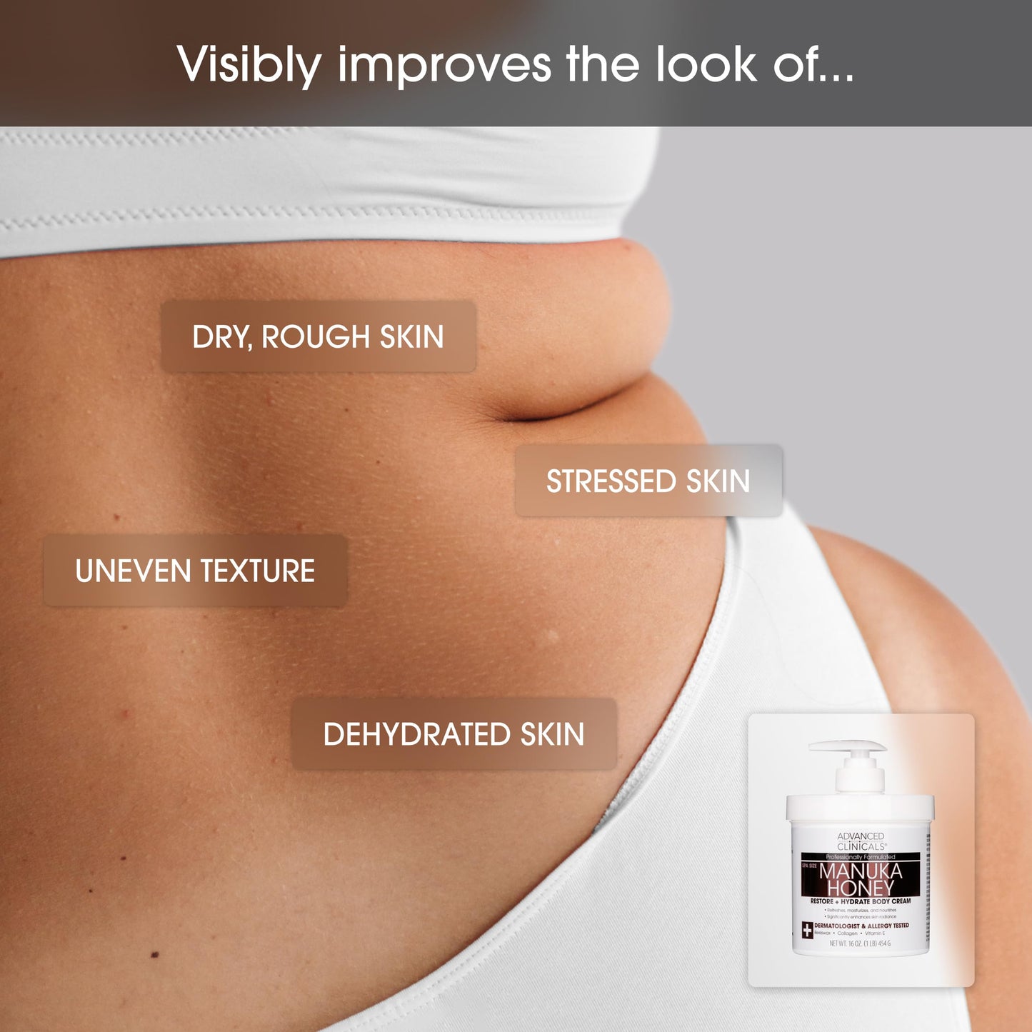 Advanced Clinicals Manuka Honey Body Cream for Dry Skin – Hydrating Collagen Body Butter & Moisturizer for Men & Women, 16 oz