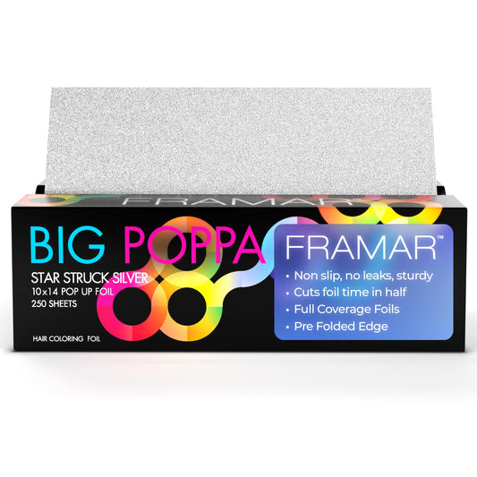 Framar Big Poppa Silver Pop-Up Hair Foil Sheets – 250 Count, 10x14" Aluminum Foils for Highlighting, Balayage & Coloring, Salon Stylist Supplies