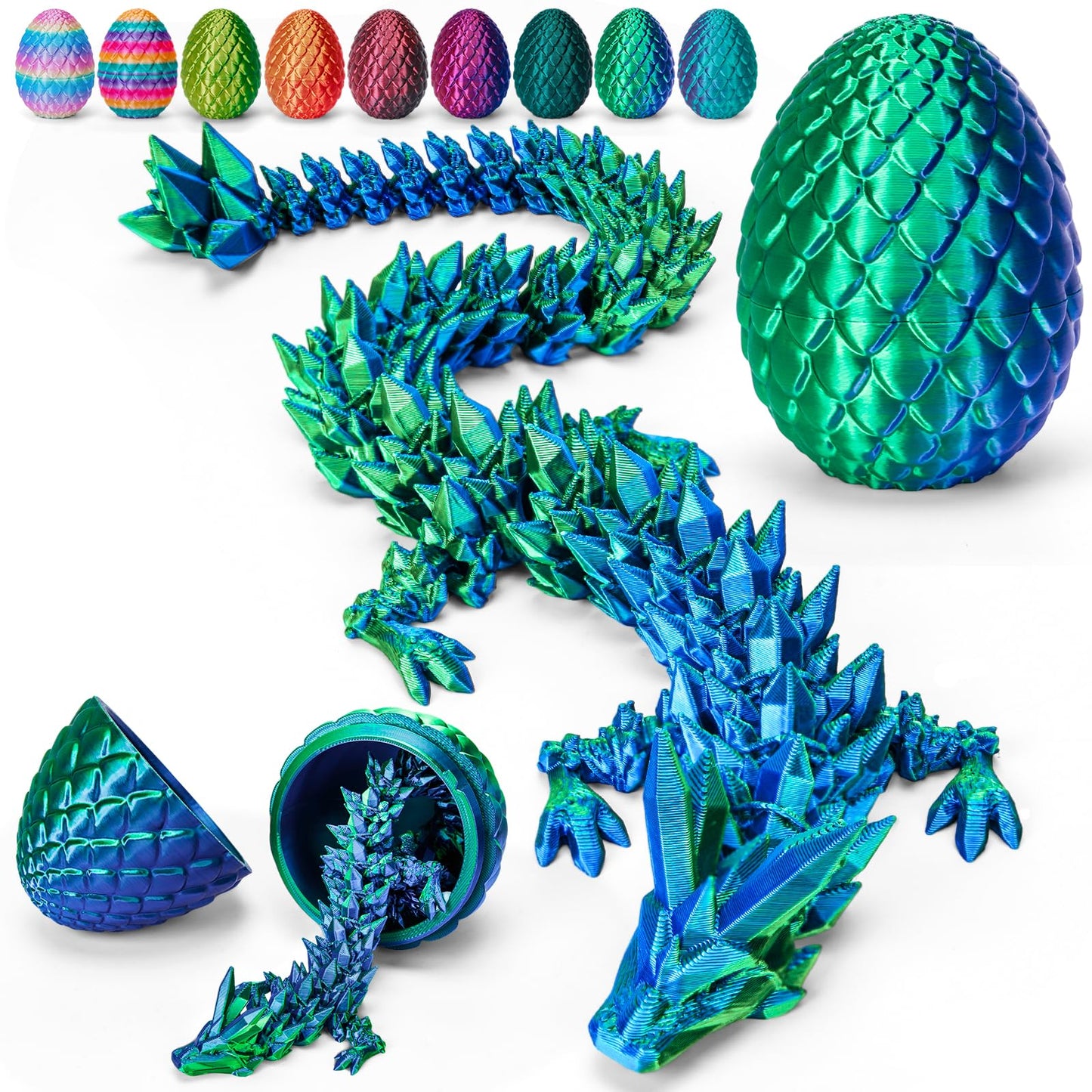 TBOLINE 12" 3D Printed Dragon Egg Toy – Articulated Crystal Dinosaur & Dragon Figure, Fidget & Collectible for Kids Ages 4-12