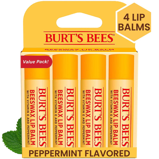 Burt’s Bees Original Beeswax Lip Balm – Natural Lip Moisturizer with Responsibly Sourced Beeswax, Tint-Free Conditioning Treatment, 4 Pack, 0.15 oz Each