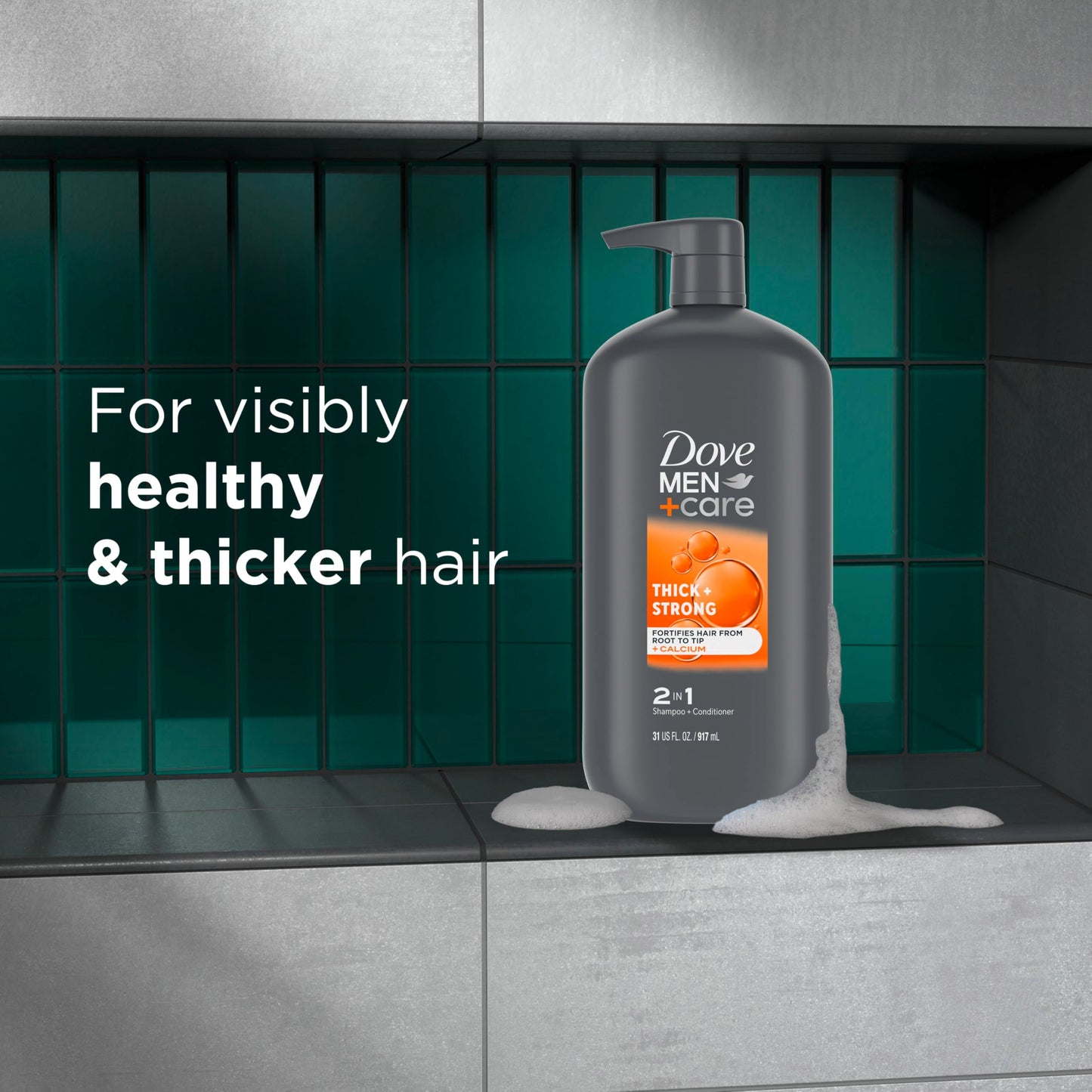 Dove Men+Care 2-in-1 Shampoo + Conditioner Thick + Strong for Fortifying Hair from Root to Tip, with Calcium, 31 oz