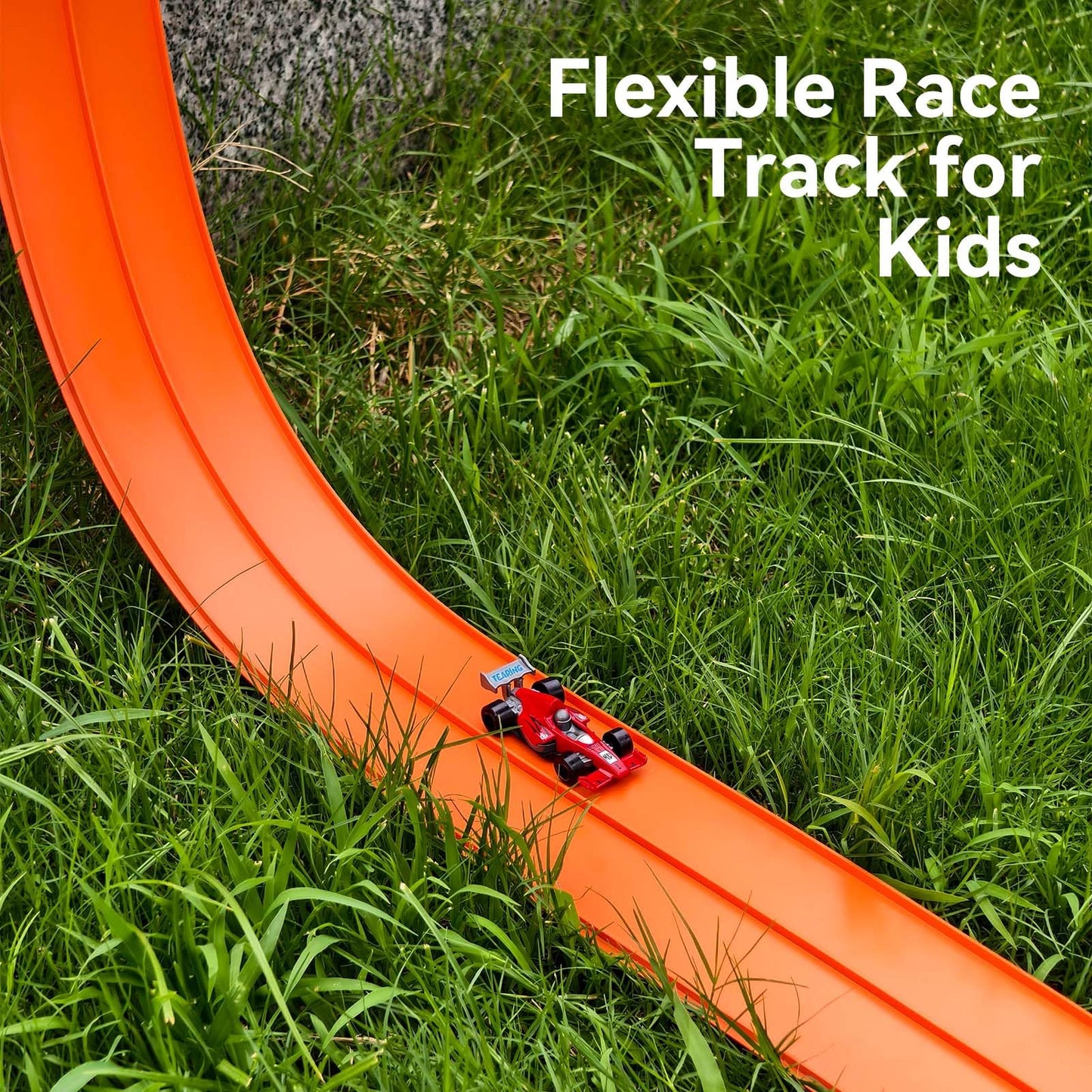 15 Ft Flexible Kids Race Track with 3 Cars & Storage Bag – Safe, Durable, Easy to Clean, Fun Birthday Gift for Ages 4-9 (Orange)