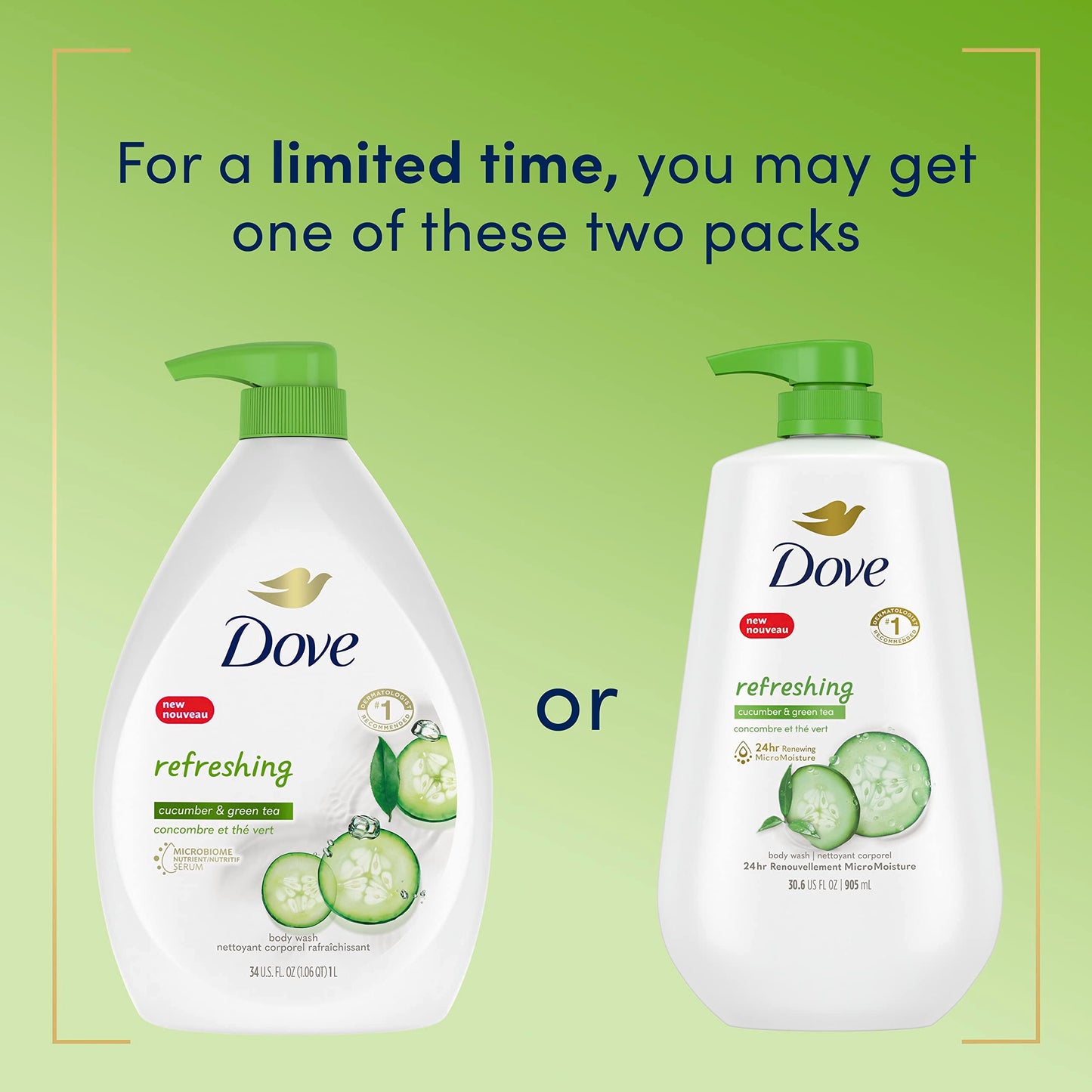 Dove Body Wash with Pump Refresh Cucumber and Green Tea for 24hr Lotion-Soft Skin Moisturizing Skin Cleanser with No Sulfates No Parabens 30.6 oz