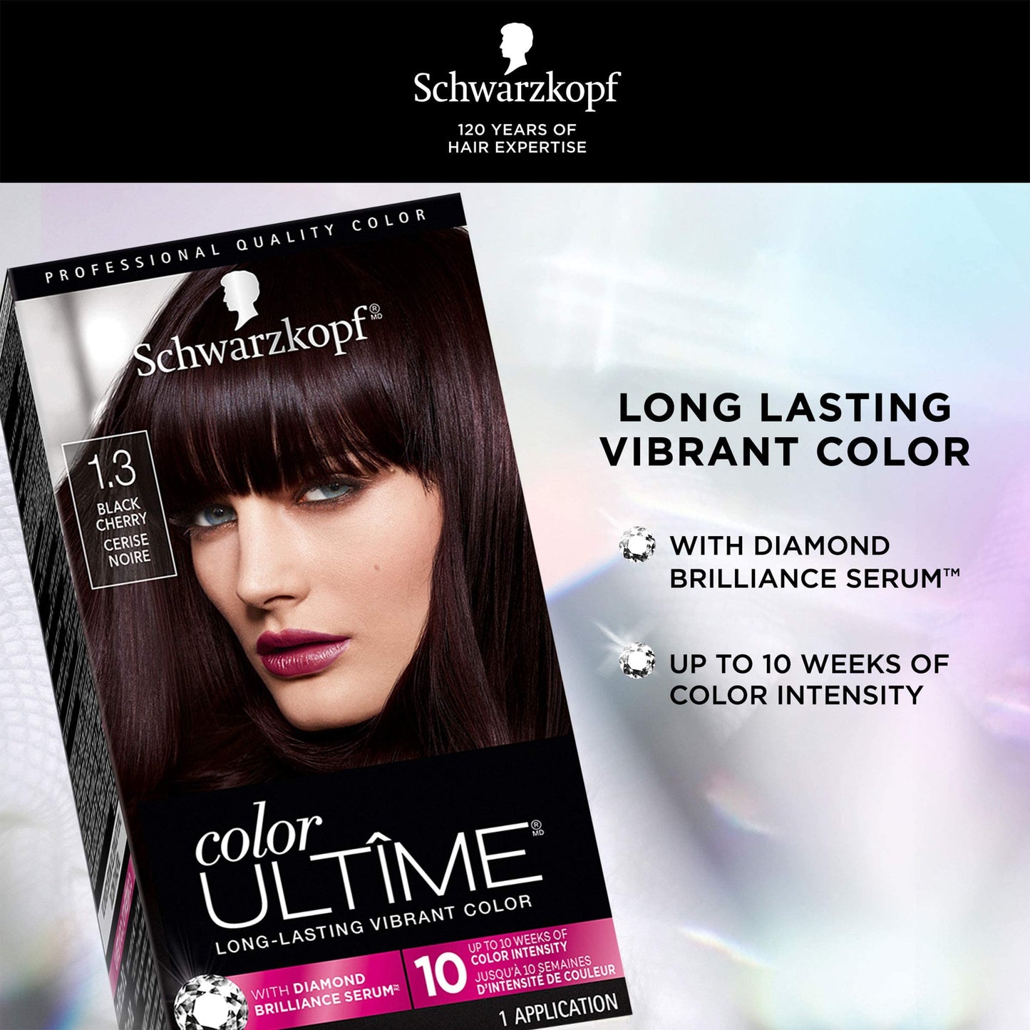 Schwarzkopf Color Ultime Hair Color 1.3 Black Cherry | Permanent Hair Dye for Vivid, Fade-Resistant Color & Shine Up to 10 Weeks, 1 Application