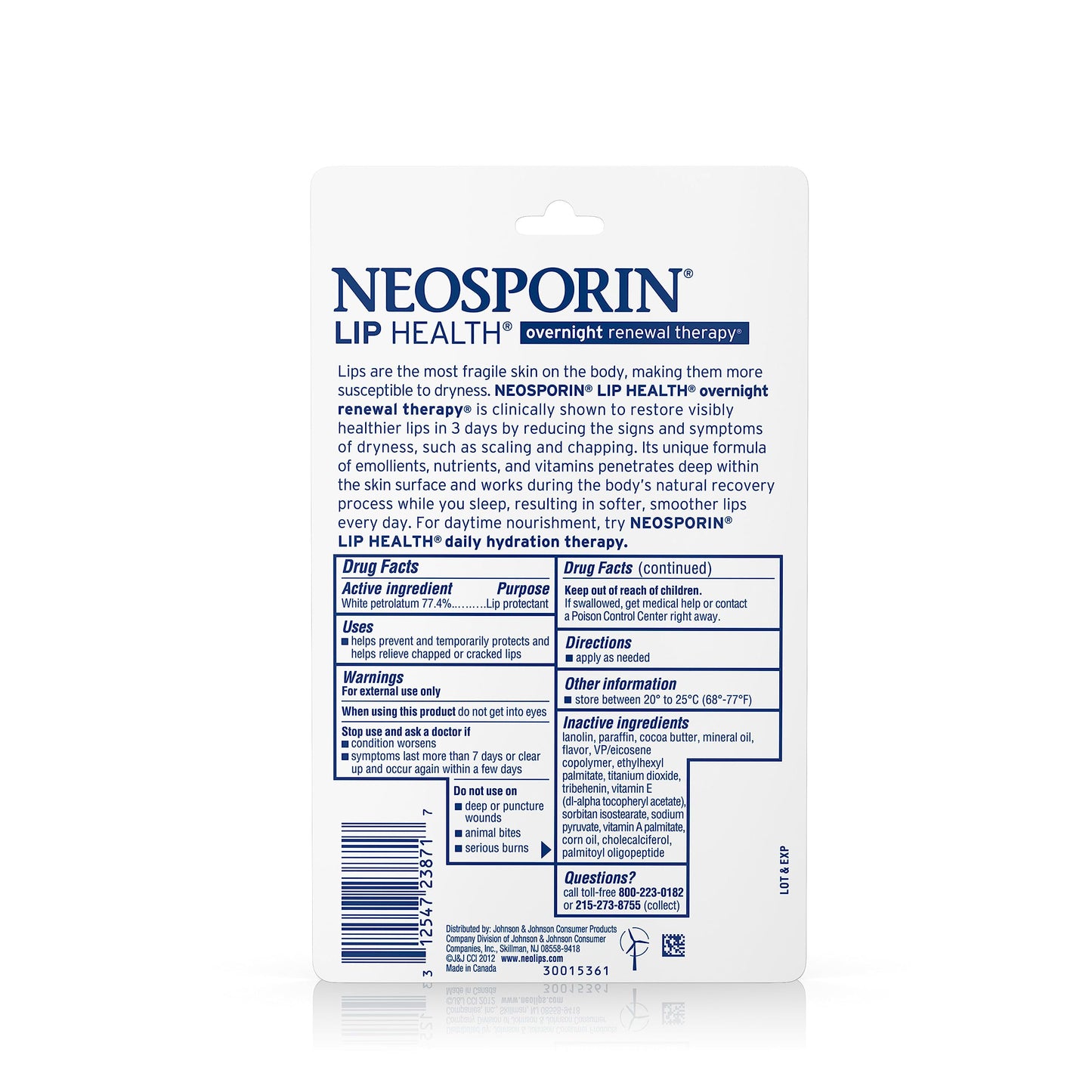 Neosporin Lip Health Overnight Renewal Therapy - White Petrolatum Lip Protectant & Moisturizer for Dry, Chapped Lips Repair, 0.27 oz, 2 Pack