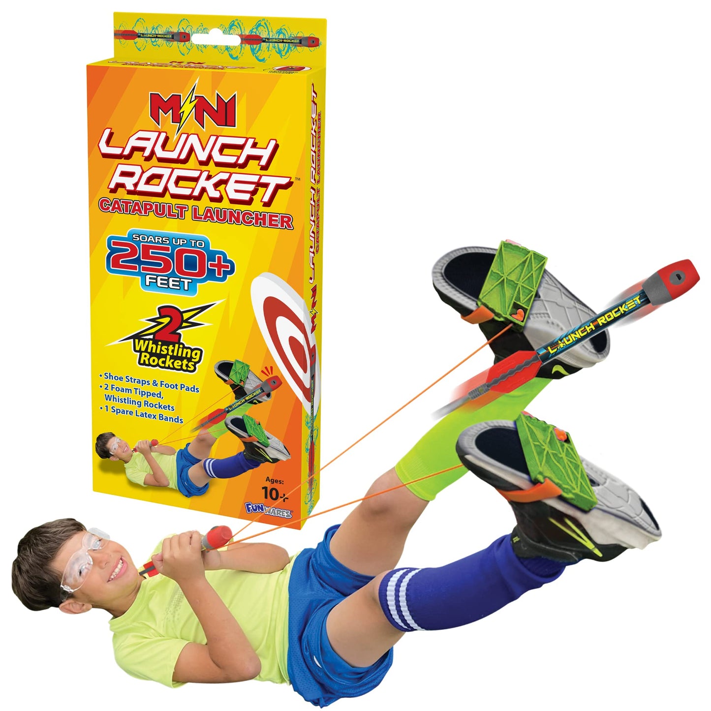 Funwares Launch Rocket for Kids, Soars and Whistles 250 FT, 2 Whistling Foam Rockets, 100% Kid Powered Fun Kids Outdoor Toy, Boys and Girls Age 8+