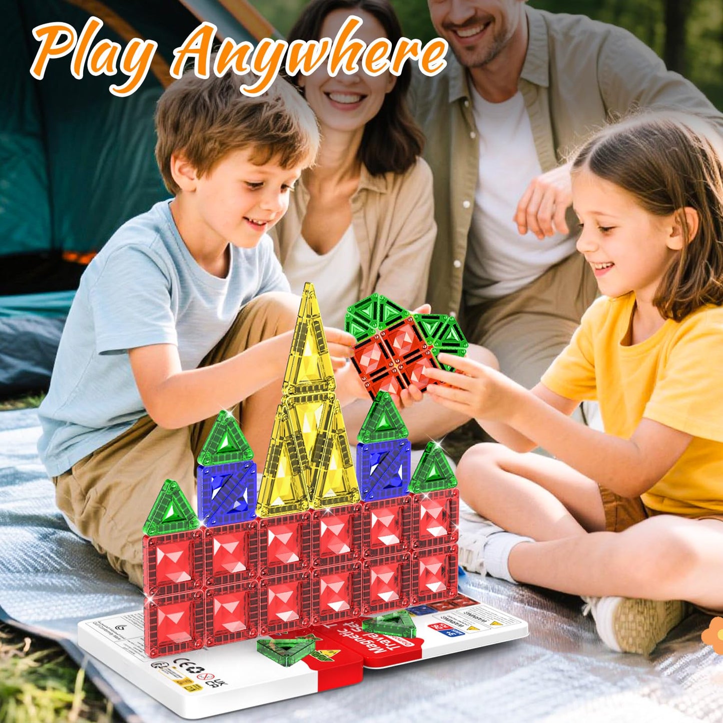 Zupooko Mini Magnetic Tiles for Kids 3-8 | Travel Magnetic Building Blocks with Metal Storage Box | STEM & Montessori Educational Toy Gift