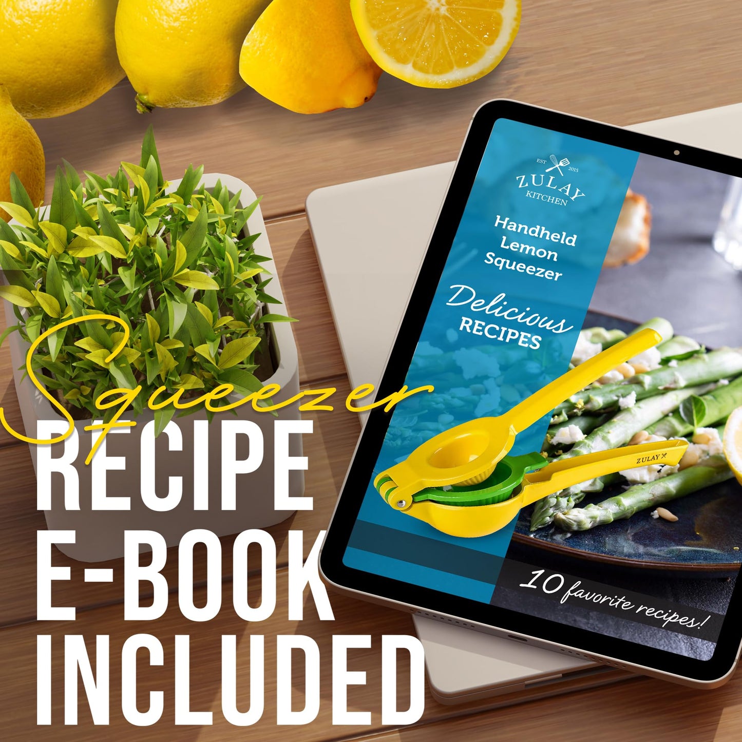 Zulay Kitchen 2-in-1 Lemon Squeezer – Heavy-Duty Hand Juicer for Max Extraction, Easy-Clean Manual Citrus Press, Yellow/Green