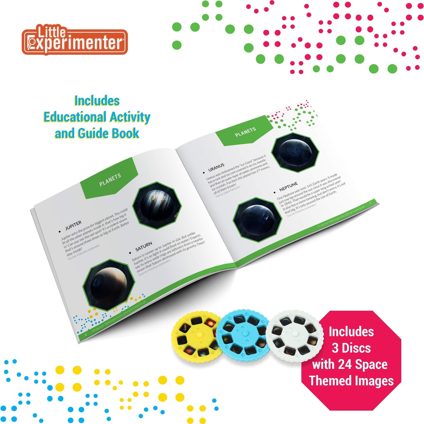 Little Experimenter Kids Telescope with Projector, 24 Space Images & Educational Book | STEM Science Toy & Learning Gift Ages 3–12