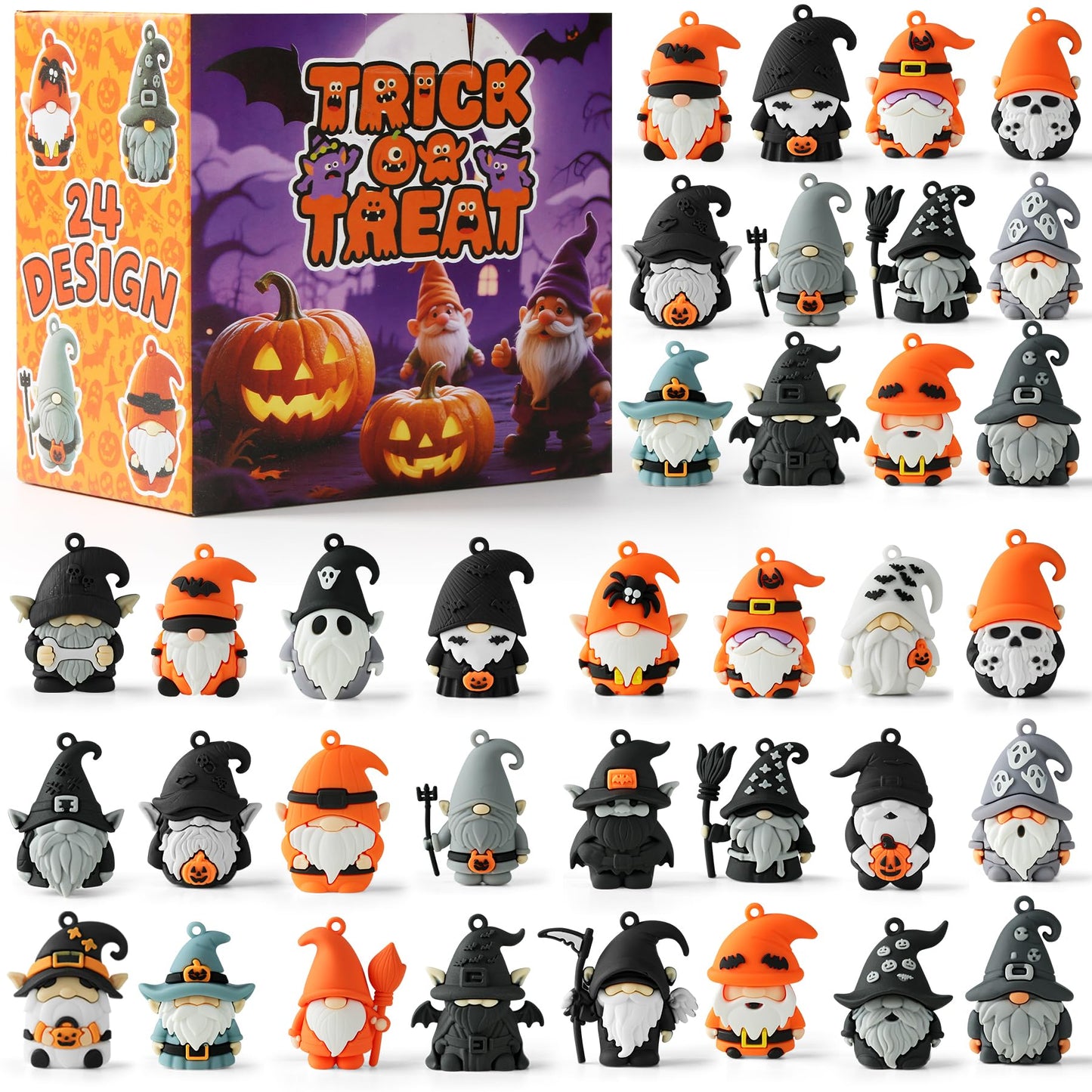 Compareye 36 Pcs Mini Gnome Figures – 1.6" Halloween Party Favors, Dollhouse Decor, Keychains, Trick-or-Treat Gifts for Kids & Adults