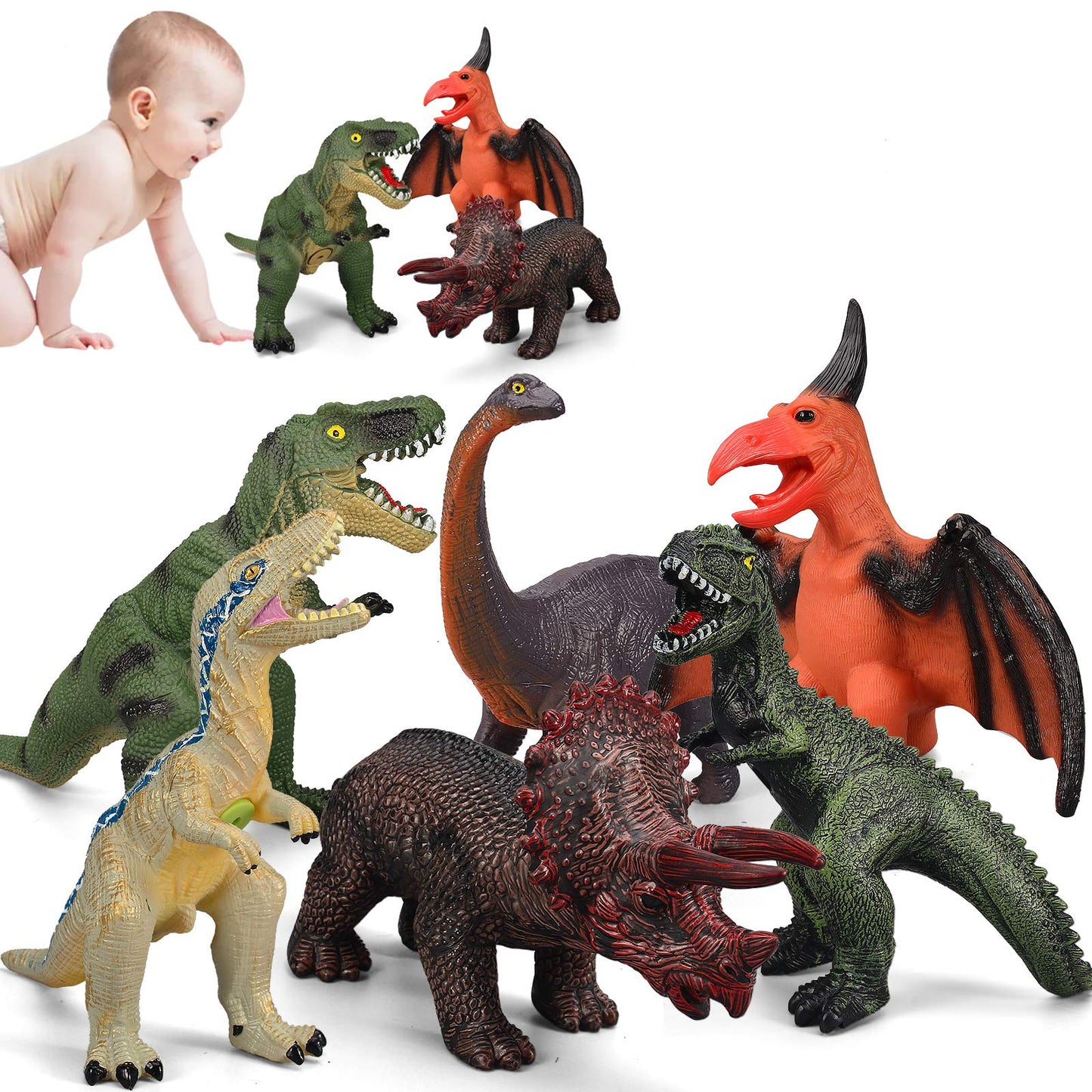 Gzsbaby 6 Piece Jumbo Dinosaur Toys for Kids 3-5 and Toddlers, Large Soft Dinosaur Toys for Lovers - Perfect Party Favors, Birthday Gifts