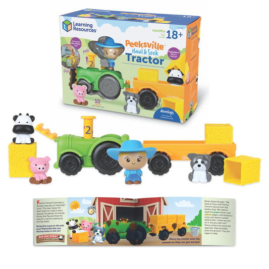 Learning Resources Peeksville Haul & Seek Tractor Toy with Farm Animals – Toddler Sensory Play, Preschool Learning & Farm Games