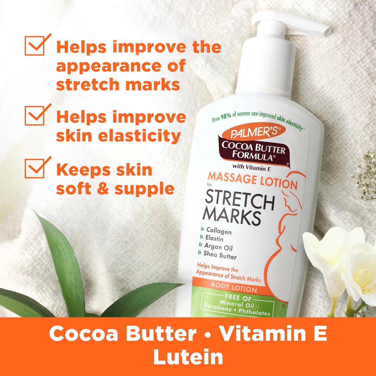Palmer's Cocoa Butter Massage Lotion for Stretch Marks & Pregnancy, with Collagen, Elastin, Argan Oil & Shea Butter, 8.5 oz
