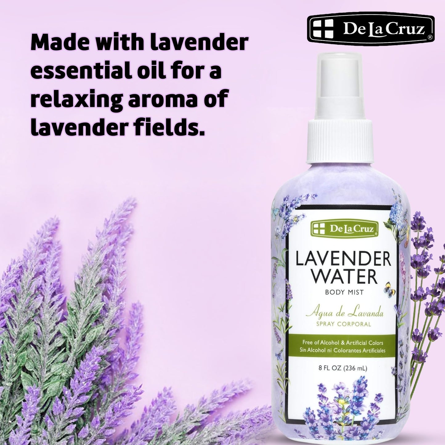 De La Cruz Lavender Water Body Mist - Lavender Spray body mist With Pure Lavender Essential Oil 8 fl oz (236 mL)