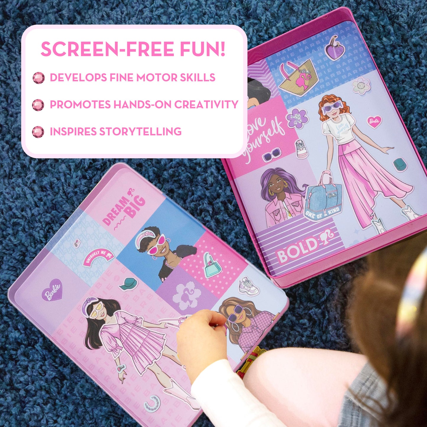 Barbie D.I.Y. Magnetic Play Set, 75 Pieces with 3 Dolls, Crafts & Pretend Play for Kids 4-8, Travel Toy & Birthday Gift for Girls