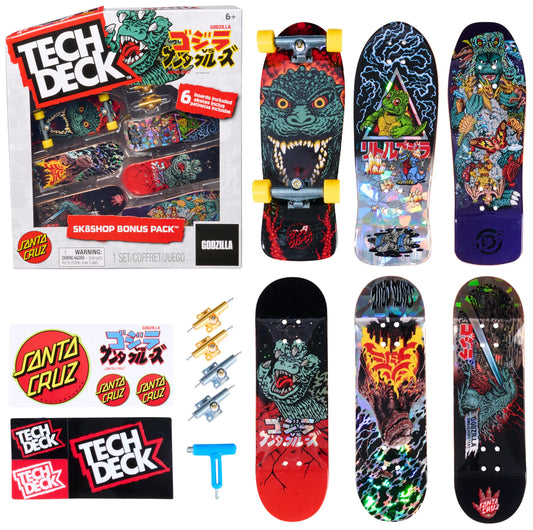 TECH DECK, Godzilla Sk8shop Fingerboard Bonus Pack, Collectible and Customizable Mini Skateboards, Kids Toys for Ages 6 and up