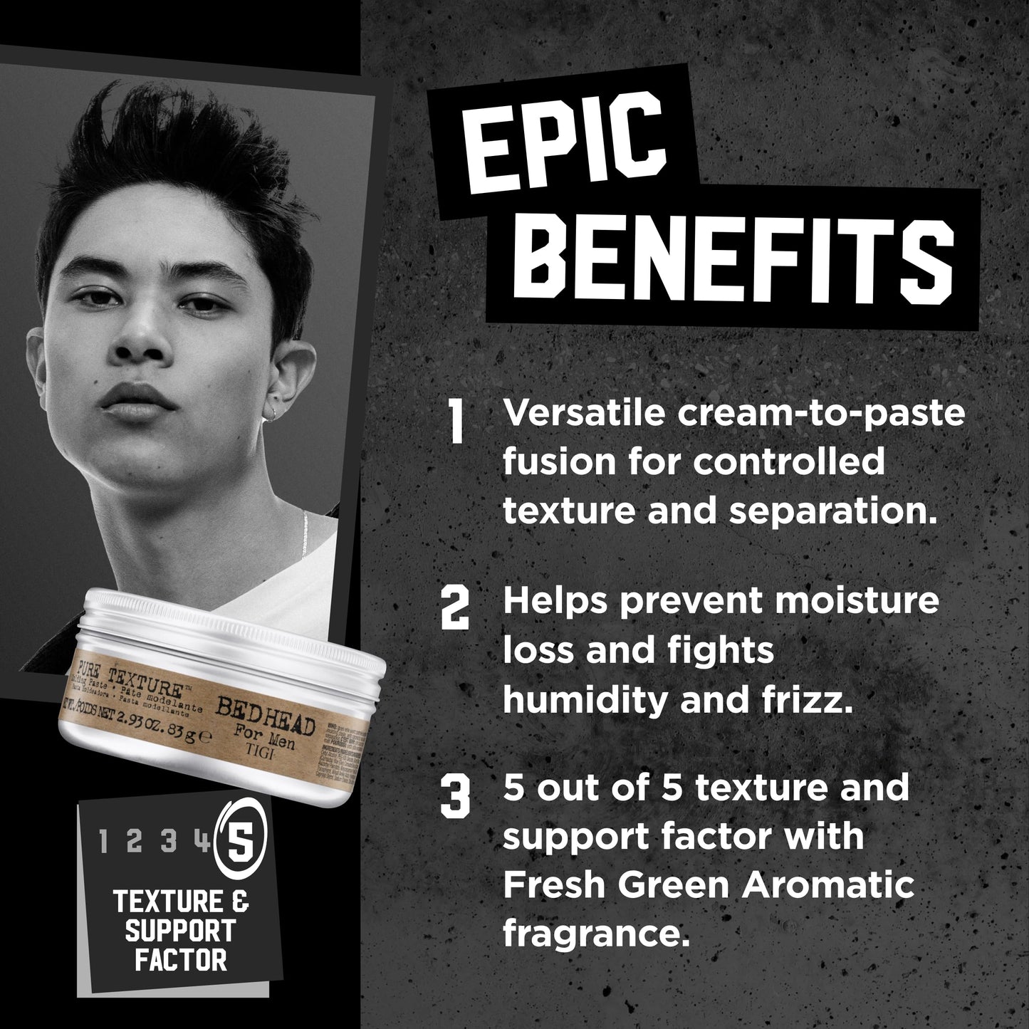 TIGI Bed Head for Men Pure Texture Hair Molding Paste 2.93 oz (2 Pack) | Cream-to-Paste Fusion for Texture, Separation & Versatile Styling
