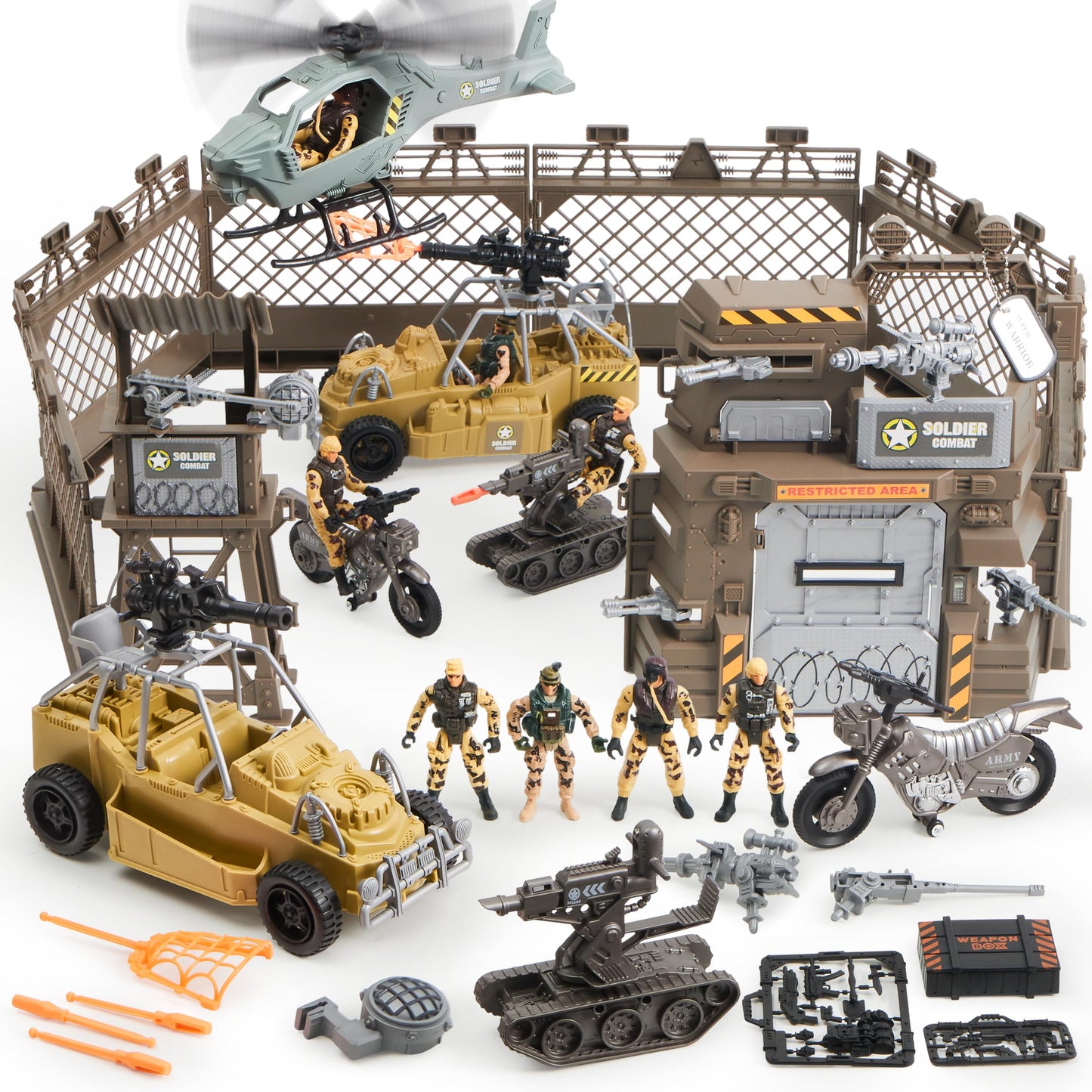 JOYIN Military Base Toys Set Including Army Vehicles, Army Men Action Figures and Weapon Gear Accessories Military Combat Toys