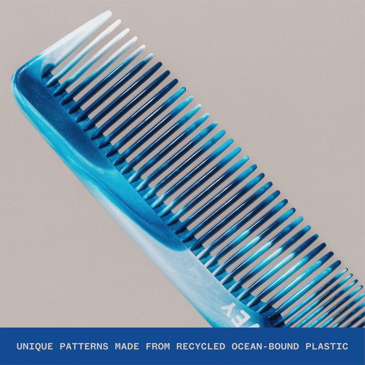 WAVEY 7" Hair Comb for Men & Women - Wide & Fine Tooth Comb for Thick, Thin, Curly, Straight Hair - Recycled Ocean Plastic, Travel-Friendly, Blue