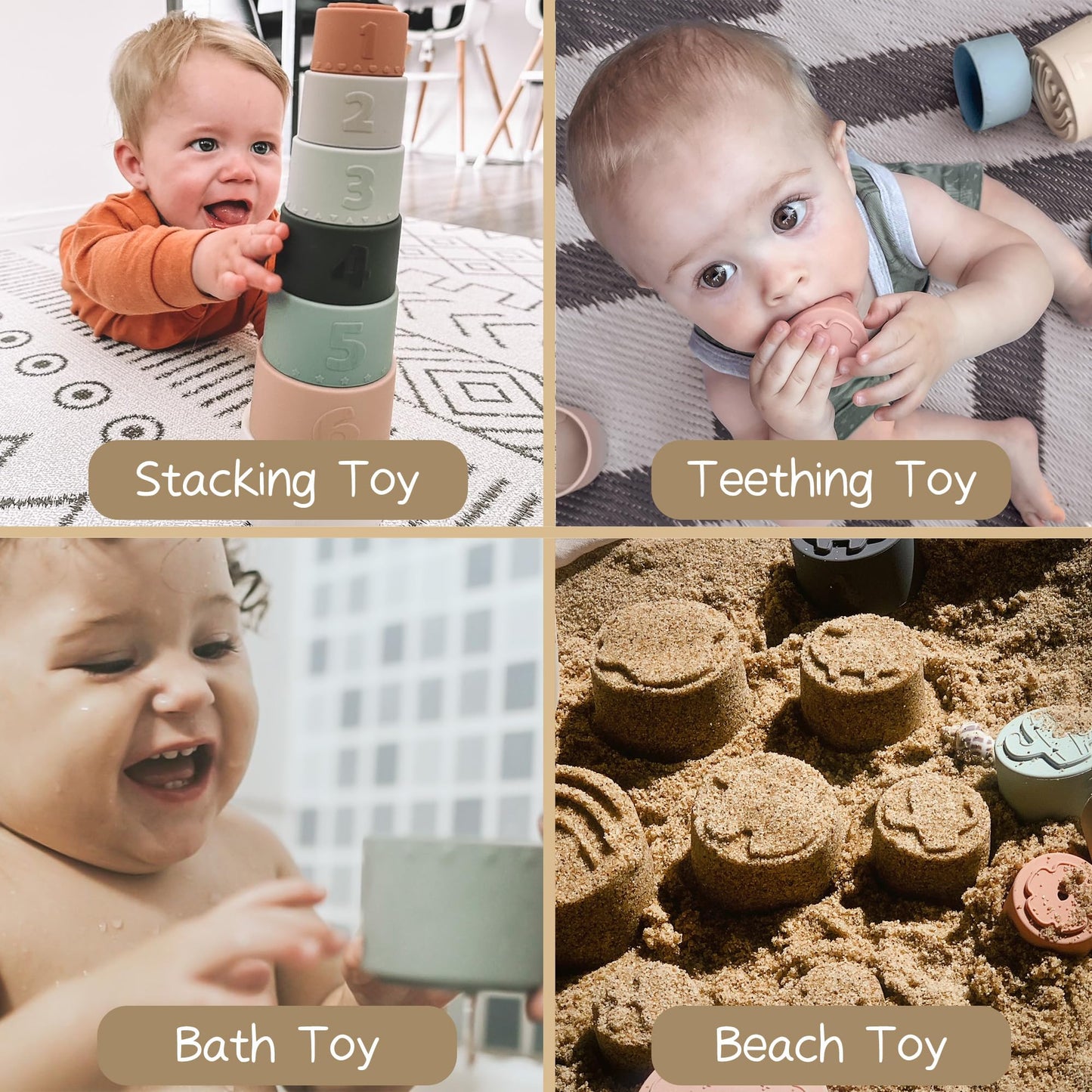 Moonkie Stacking Cups Toy, Fun Educational Baby Toys Silicone Soft Teething Toy, Age 6+ Months, 7 Piece Set