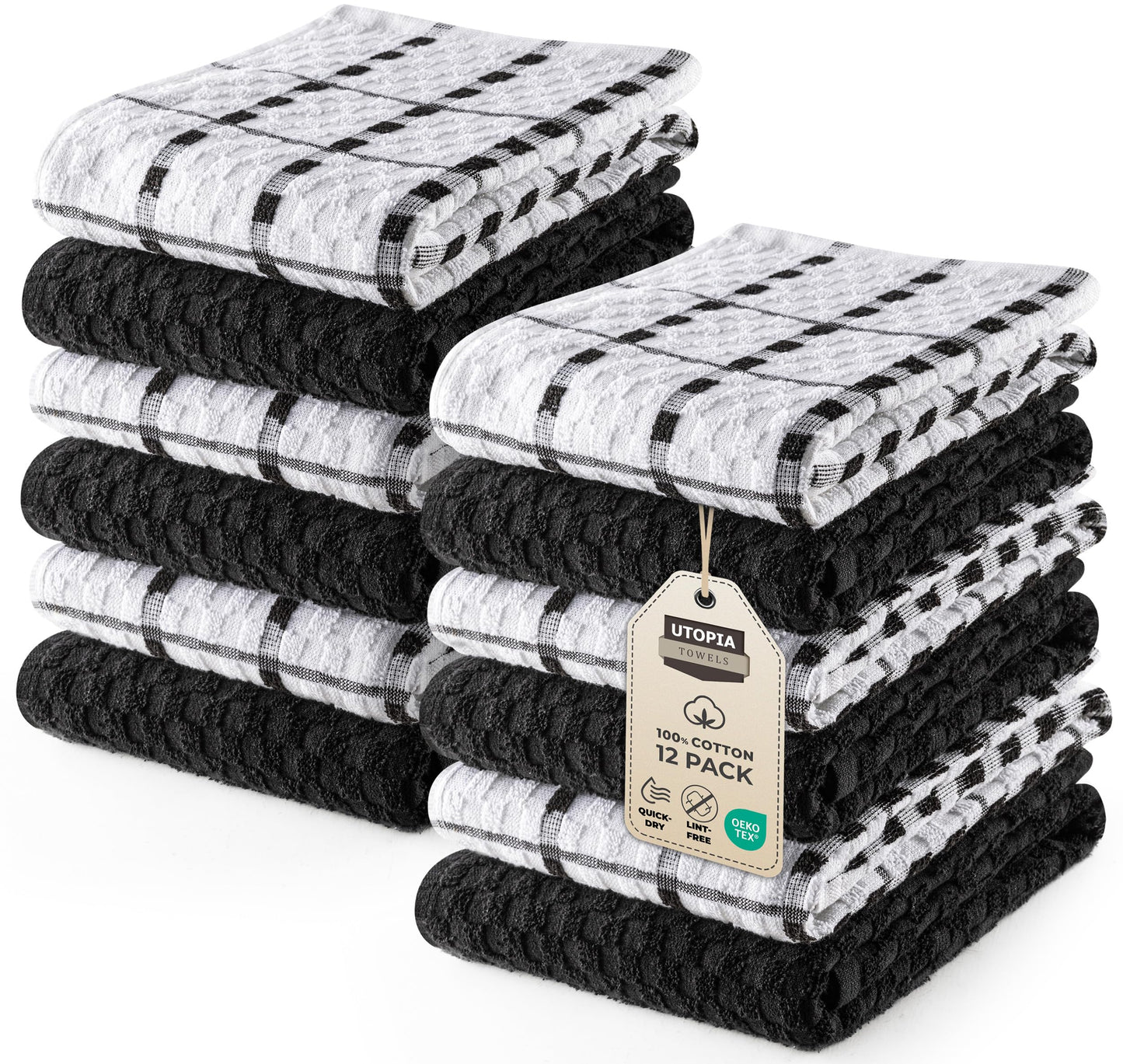 Utopia Towels 12-Pack Kitchen Towels – 15x25” 100% Ring-Spun Cotton, Super Soft & Absorbent Dish, Tea & Bar Towels, Black