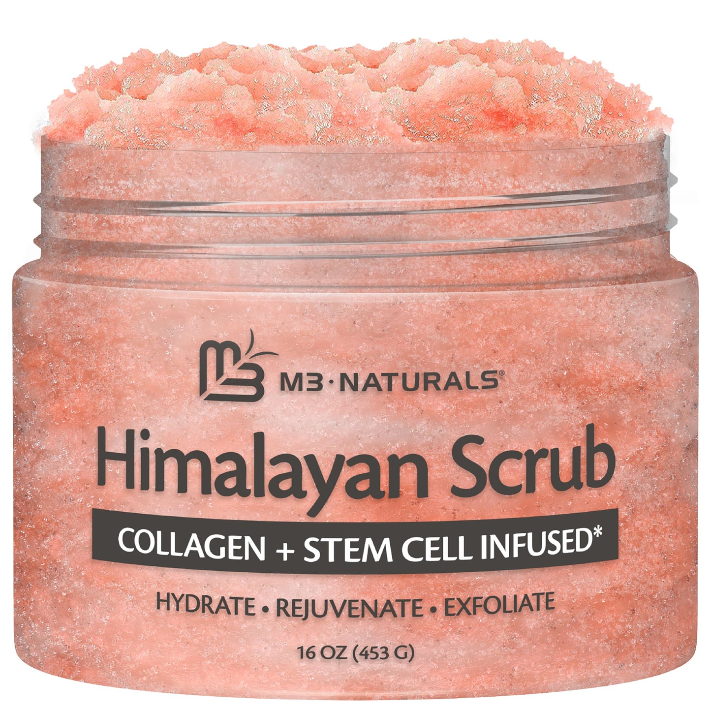 M3 Naturals Himalayan Salt Scrub with Collagen & Stem Cells – Face, Body & Foot Exfoliator for Cellulite, Toning & Smooth Skin, 16 fl oz