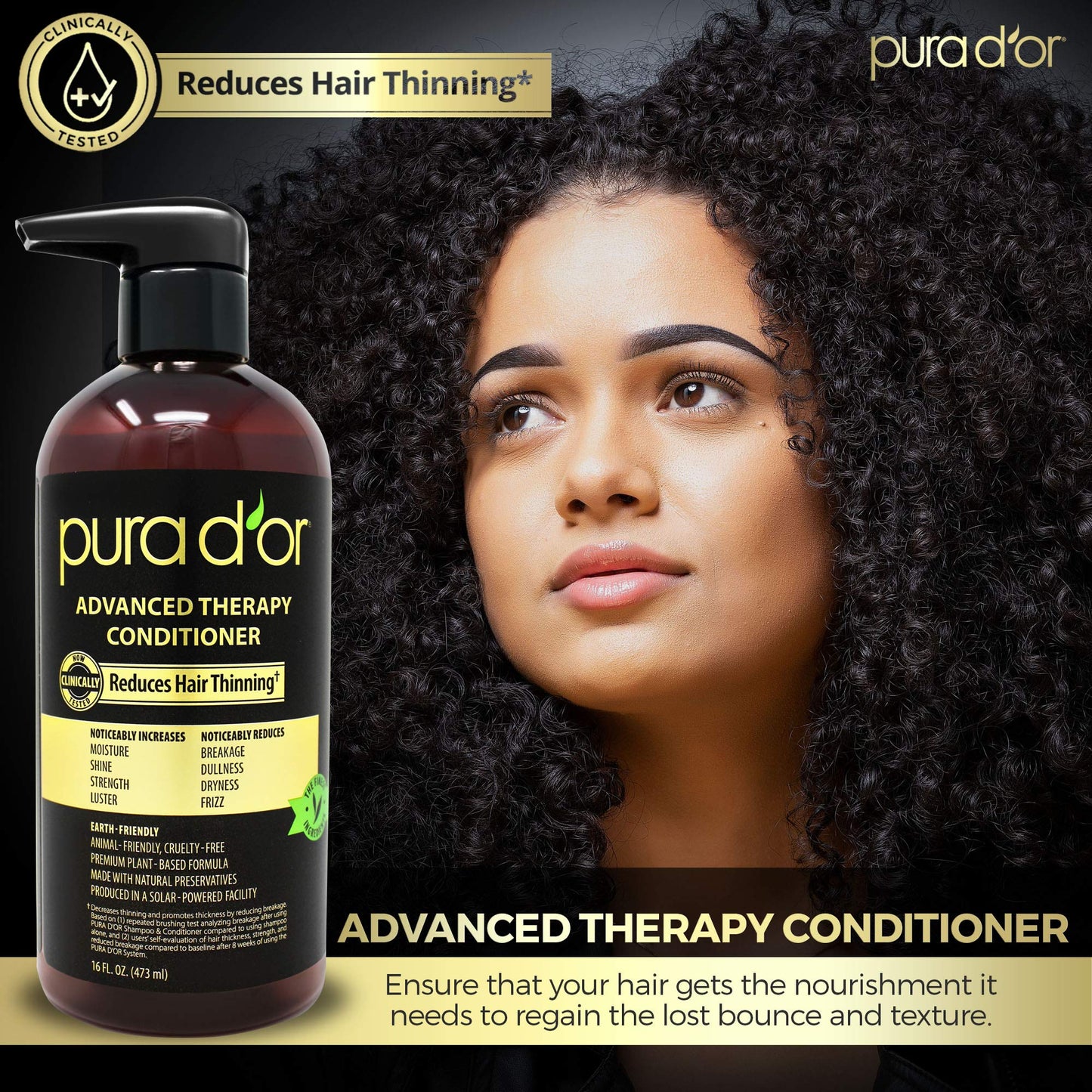PURA D'OR Advanced Therapy Conditioner 16oz | Moisture, Strength & Volume Boost | Argan Oil & Biotin | Sulfate-Free for All Hair Types