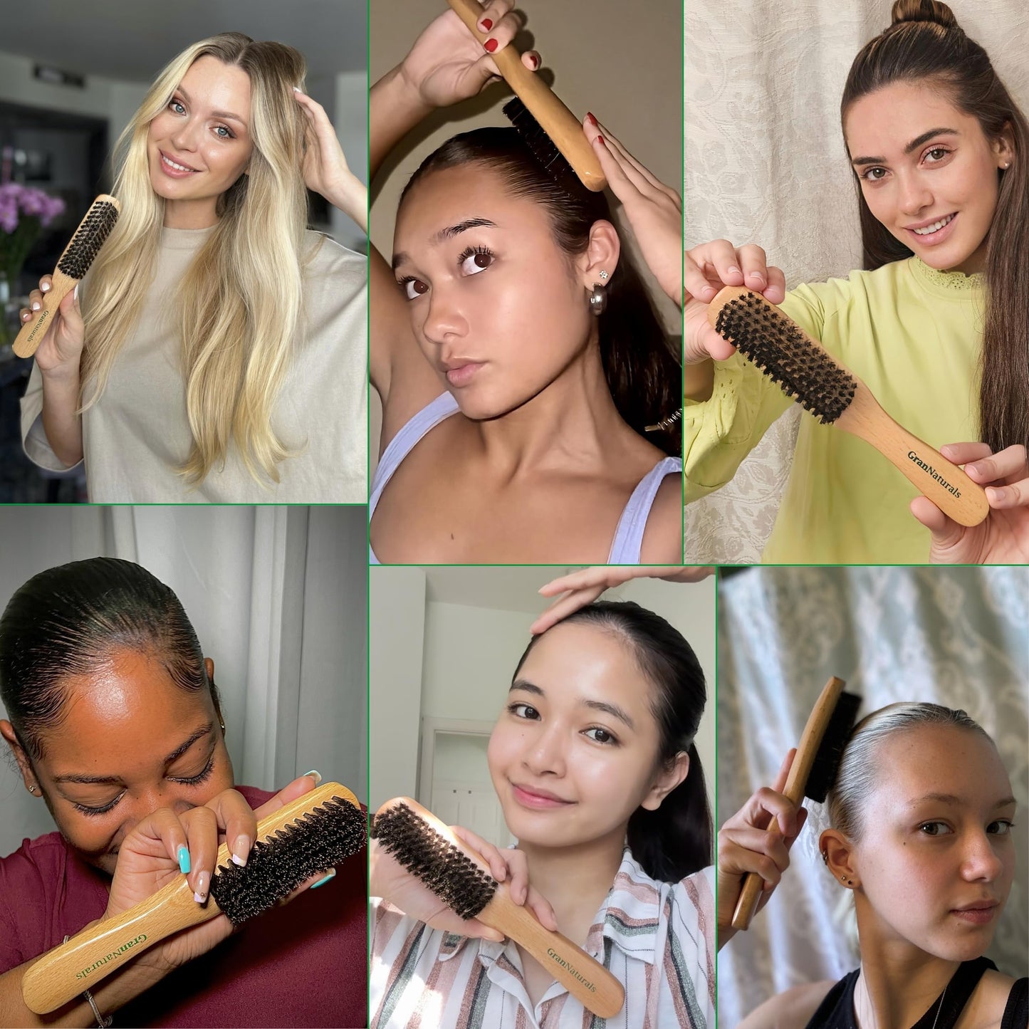 GranNaturals Boar Bristle Slick Back Brush – Soft/Medium Hairbrush for Smooth, Sleek, Frizz-Free Styles – Polishes & Lays Hair Flat – Wooden Handle