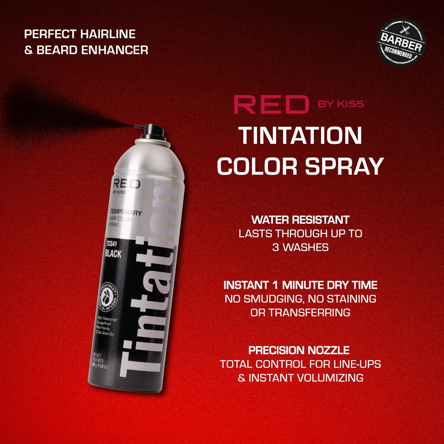 RED by Kiss Tintation Temporary Hair Color Spray Black 11.5 OZ | Instant Gray Root Cover Up, Water-Resistant, Smudge-Proof, Quick-Dry Touch-Up