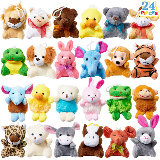 JOYIN 24 Pack Mini Animal Plush Toys (3") – Keychain Stuffed Animals for Kids, Party Favors, School Gifts, Carnival & Goodie Bag Prizes