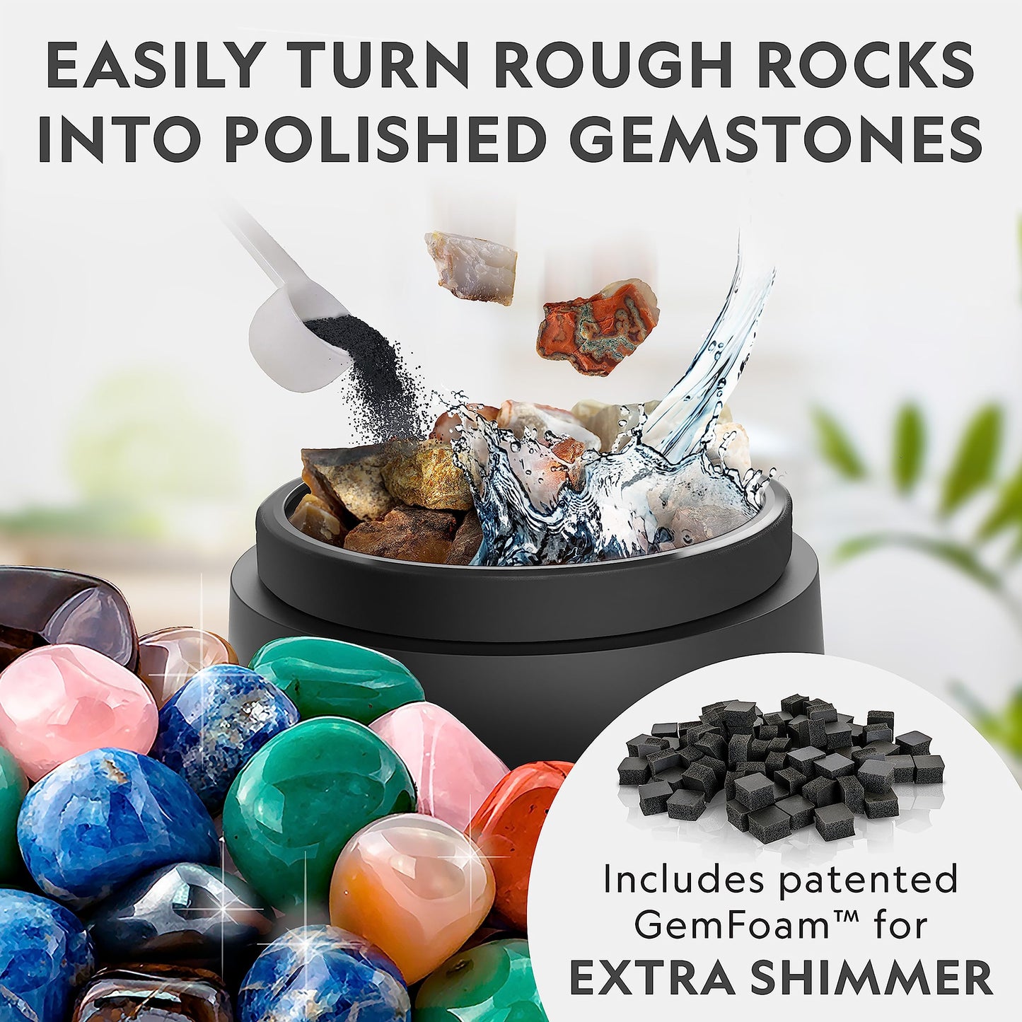 National Geographic Platinum Series Rock Polisher Kit - Ultra Quiet 2 lb Barrel Tumbler with Rocks, Grit & GemFoam for Kids & Adults