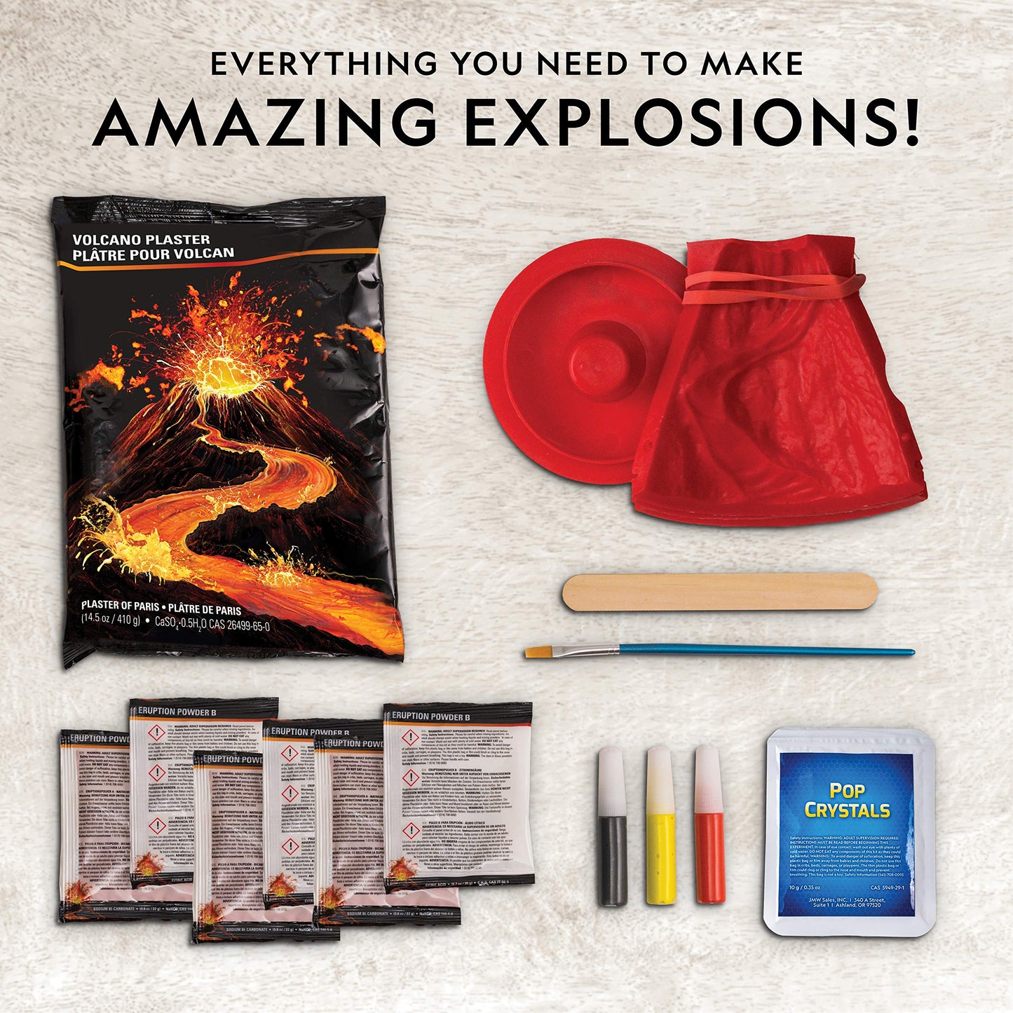 National Geographic Volcano Kit for Kids – STEM Science Toy with 3X Eruptions, Pop Crystals, Fun Educational Volcano Experiment