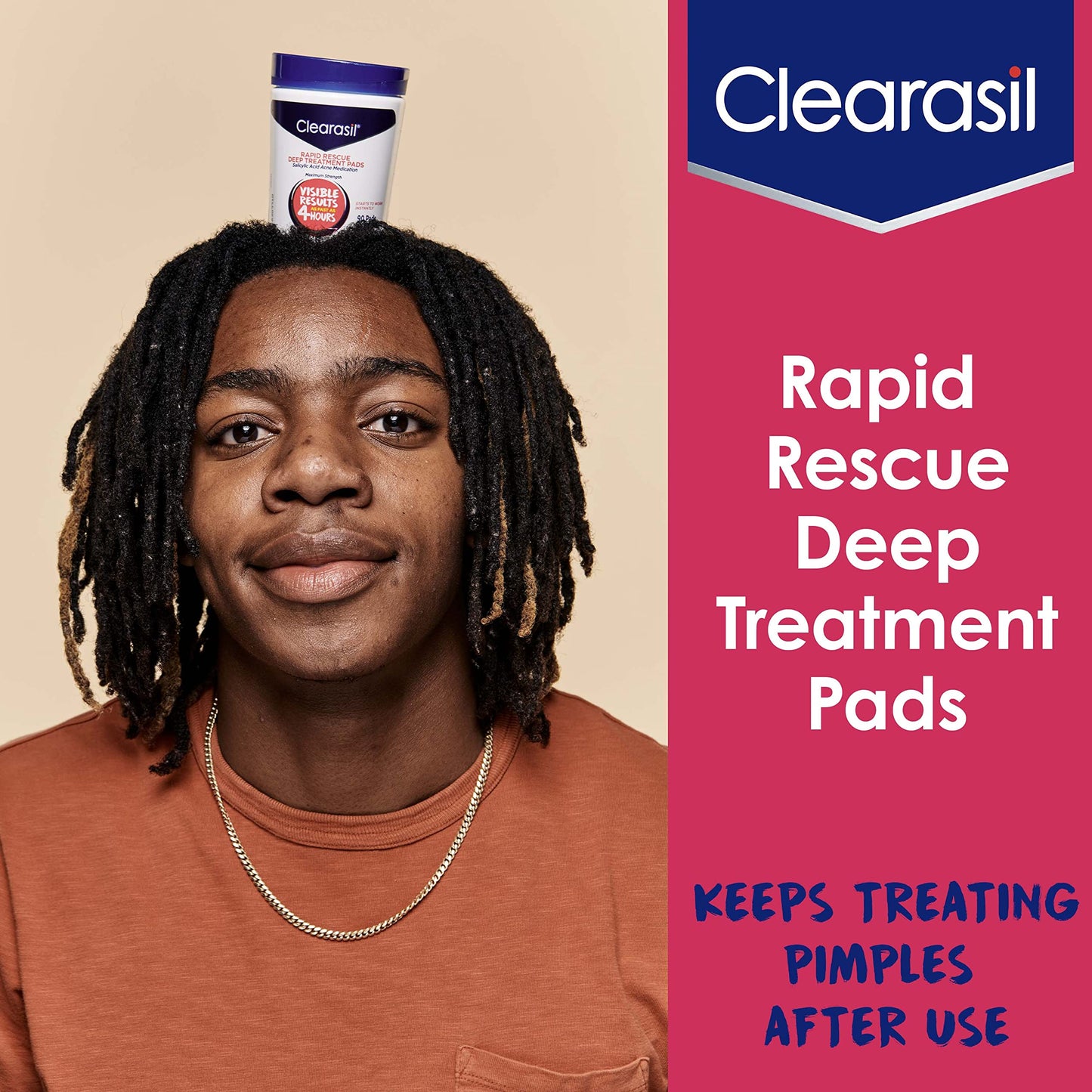 Clearasil Rapid Rescue Deep Treatment Acne Face Pads, Maximum Strenght with 2% Salicylic Acid Acne Treatment Medicine, 90 Count