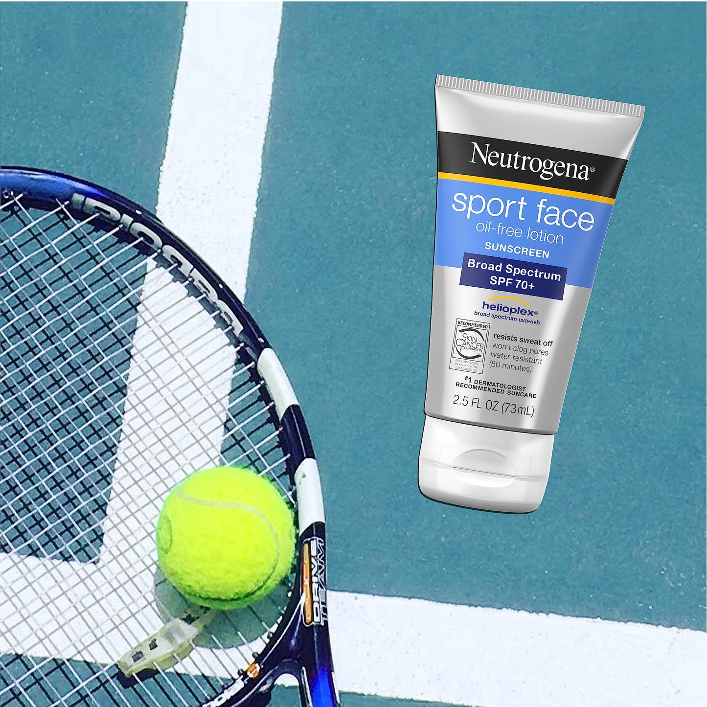 Neutrogena Sport Face Sunscreen SPF 70+, Oil-Free, Sweat & Water Resistant, Broad-Spectrum UVA/UVB, Oxybenzone-Free, 2.5 fl oz