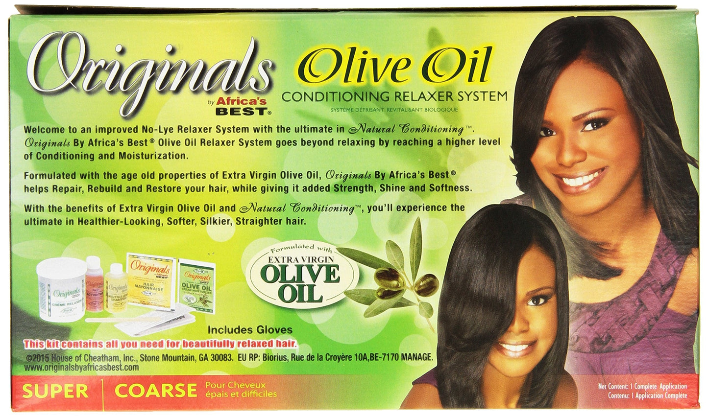 Originals by Africa's Best Olive Oil No-Lye Relaxer Kit Super/Coarse | Conditions, Moisturizes & Straightens for Soft, Silky, Healthy Hair