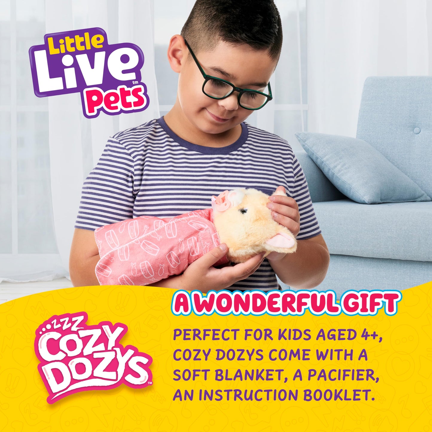 Little Live Pets Cozy Dozys Ginger The Pet Cat Toy, Interactive Plush Electronic Cat with 25+ Sounds, Soft Bedtime Kitty Toys for Kids of Ages 4+