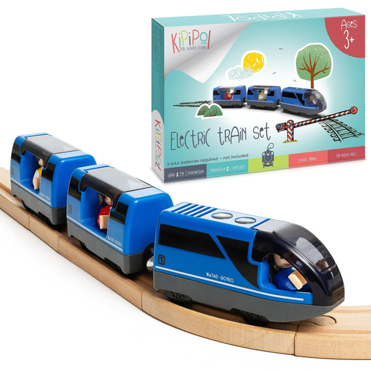 KipiPol Battery Operated Action Locomotive Train for Wooden Tracks, Magnetic Engine Compatible with Thomas & Brio Sets, Kids Ages 3-5+