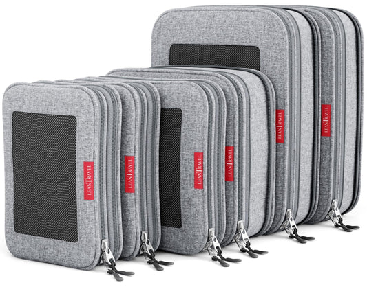 LeanTravel Compression Packing Cubes for Travel Organizers with Double Zipper (6-Pack (2L+2M+2S), Grey)