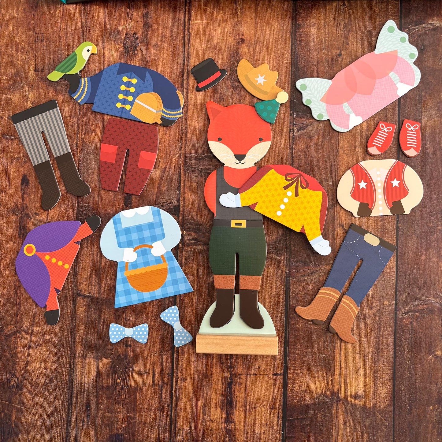 Petit Collage Magnetic Dress-Up Game – Mix & Match Animal Costumes, 2 Dolls with 35 Magnetic Pieces, Creative Play for Ages 3+