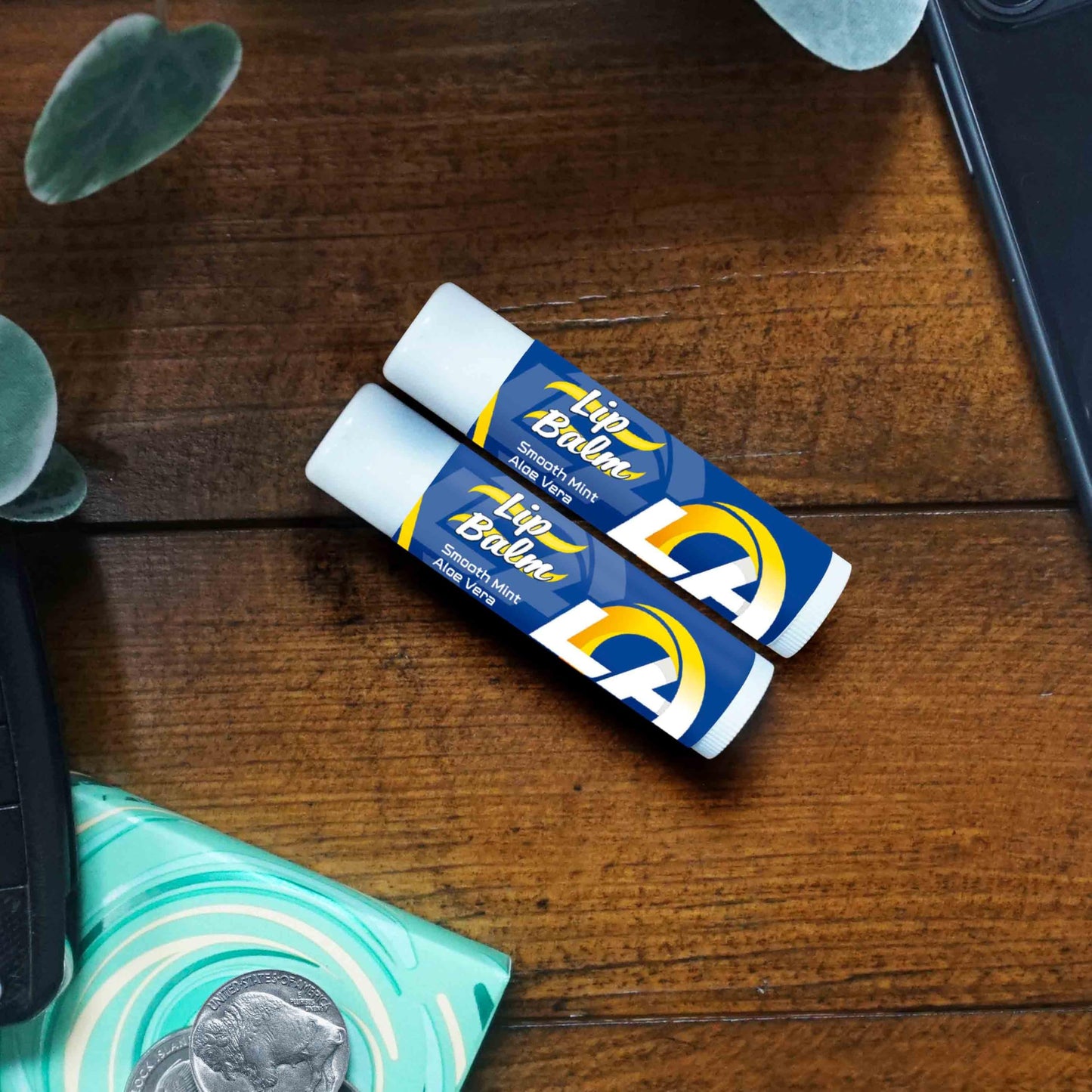 FANMATS 37420 NFL - Los Angeles Rams SPF 15 Lip Balm 2-pk | Royal Blue | 2.5"x 1" | Ram Head Secondary Logo