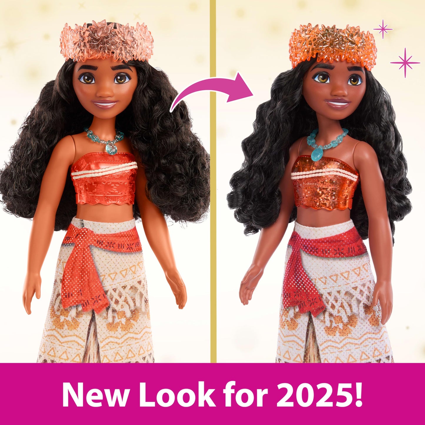 Mattel Disney Princess Moana Doll in Sparkling Fashion with Removable Skirt, Headband and Necklace, Posable & Collectible, Inspired by Movie