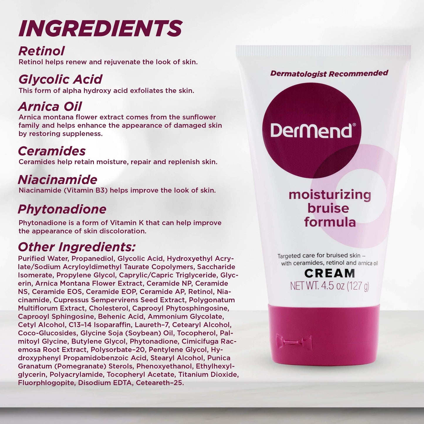 Dermend Arnica Bruise Cream with Vitamin K - Moisturizer for Bruising on Arms, Legs & Hands - 4.5 Oz