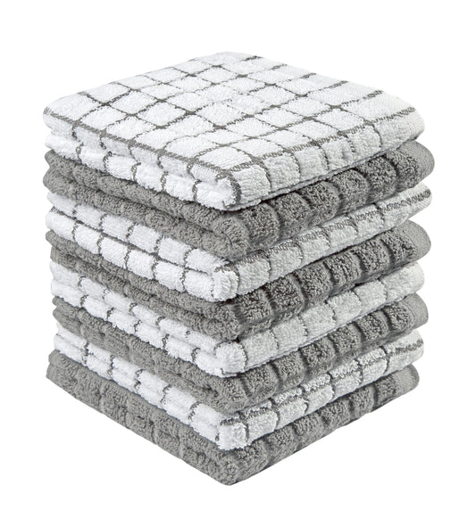 Bumble 8-Pack Cotton Dish Cloths – 12"x12", 405 GSM Kitchen Washcloths for Washing Dishes, Gray