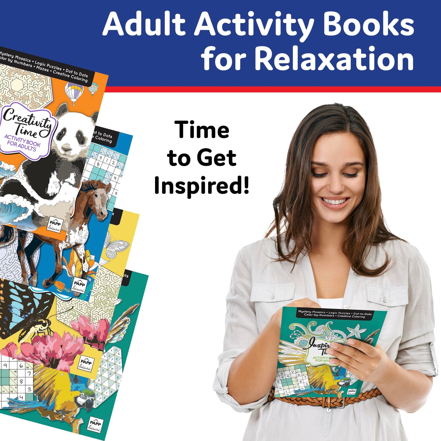Activity Books for Adults 4-Book Set – 100+ Pages of Stress-Relieving Puzzles, Sudoku, Color by Number, Mosaics & Inspirational Quotes