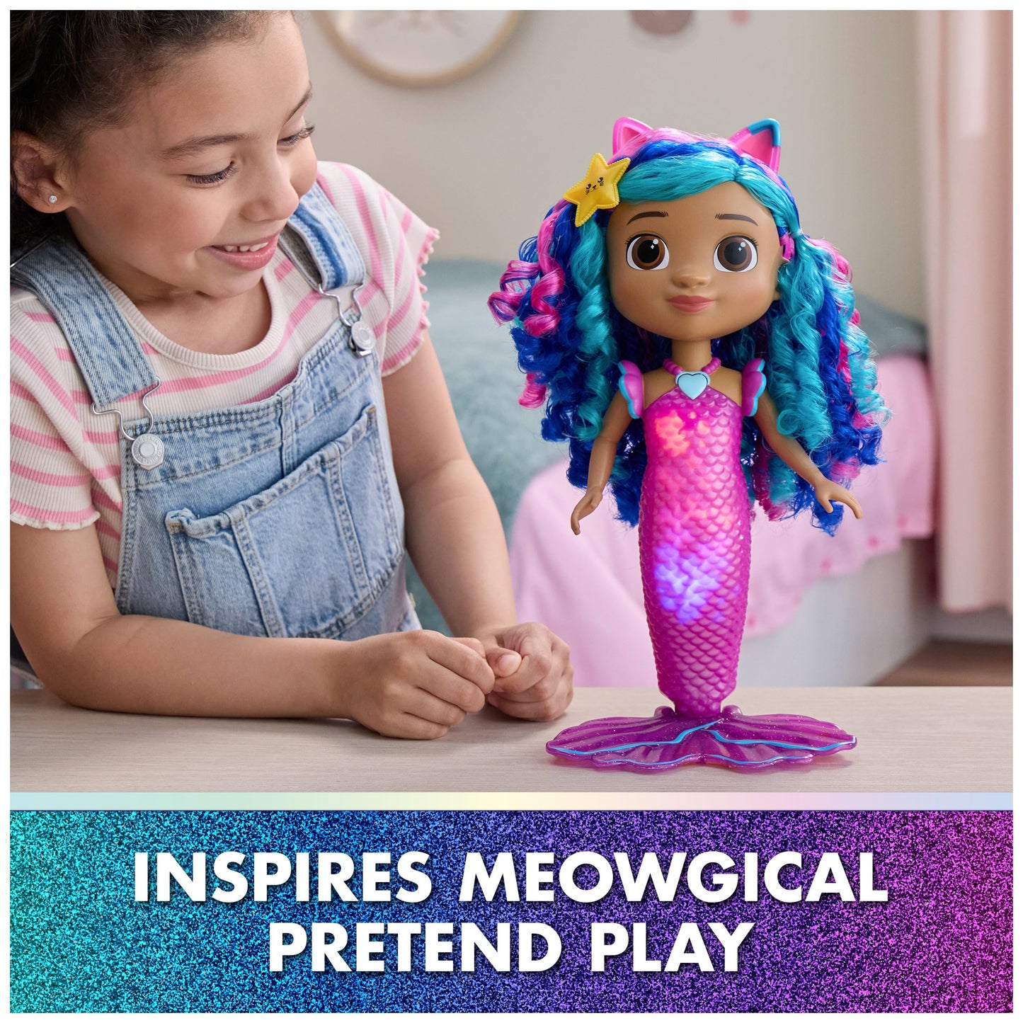 Gabby's Dollhouse: The Movie, Sing & Shine Mermaid Gabby, Waterproof Mermaid Doll with Lights & Sounds, Kids Toys for Girls & Boys Ages 3 and Up