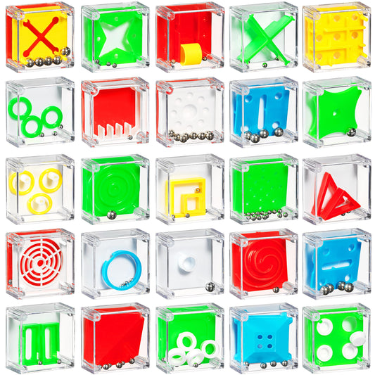 Bedwina Mini Cube Puzzle Box Set – 24-Pack 1.5" 3D Brain Teasers & Mini Maze Balls, IQ Balance Game Party Favors for Kids, Teens & Adults