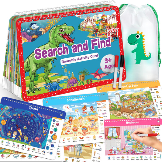 Elfew Search & Find Activity Book for Kids 3-8 | 24 Reusable Toddler Activities | Educational Travel Toy for Ages 4-6