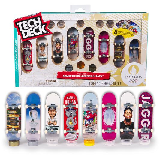 Tech Deck Competition Legends 8-Pack Fingerboards with Collectible Cards, Paris 2024 Olympics Mini Skateboards for Kids 6+